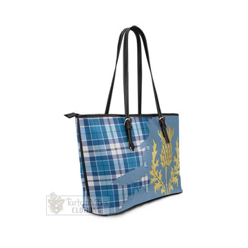 Hutton Tartan Leather Tote Bag Gold Thistle Style - Tartan Vibes Clothing