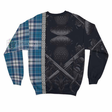 Hutton Tartan Sweatshirt with Family Crest Cross Sword Thistle Celtic Vibes - Tartan Vibes Clothing
