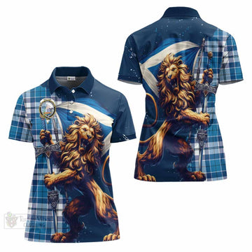 Hutton Tartan Family Crest Women's Polo Shirt with Scottish Majestic Lion - Tartan Vibes Clothing