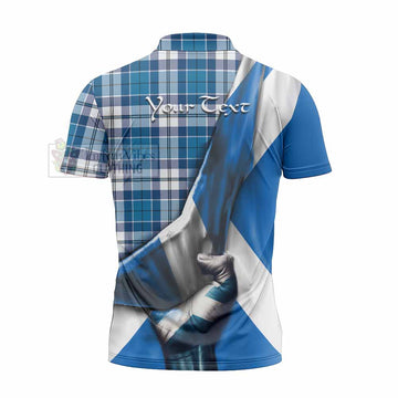 Hutton Tartan Zipper Polo Shirt with Family Crest Scotland Patriotic Style