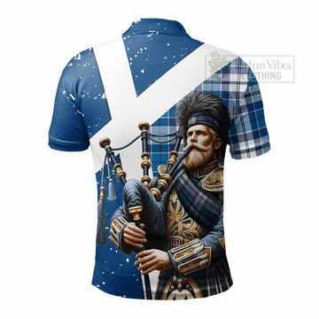 Hutton Tartan Polo Shirt with Family Crest Scottish Bagpiper Vibes - Tartan Vibes Clothing