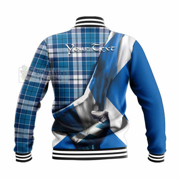 Hutton Tartan Baseball Jacket with Family Crest Scotland Patriotic Style - Tartan Vibes Clothing