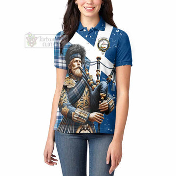 Hutton Tartan Women's Polo Shirt with Family Crest Scottish Bagpiper Vibes