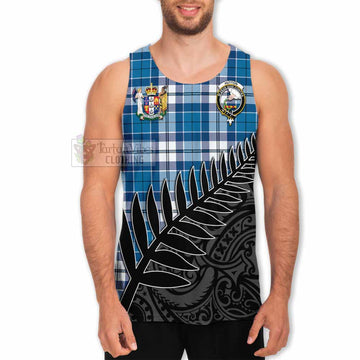 Hutton Crest Tartan Men's Tank Top with New Zealand Silver Fern Half Style - Tartan Vibes Clothing