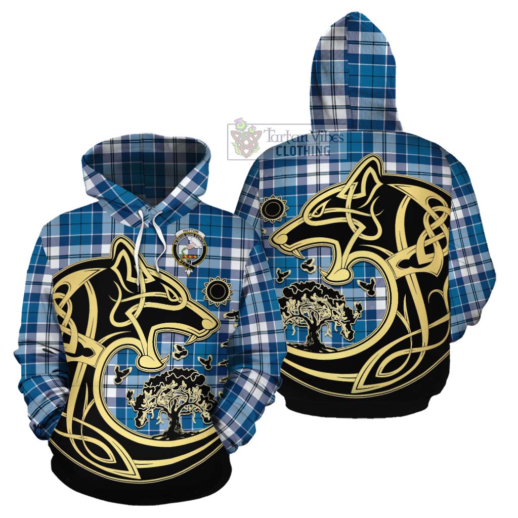 Hutton Tartan Cotton Hoodie with Family Crest Celtic Wolf Style Zip Hoodie - Tartan Vibes Clothing