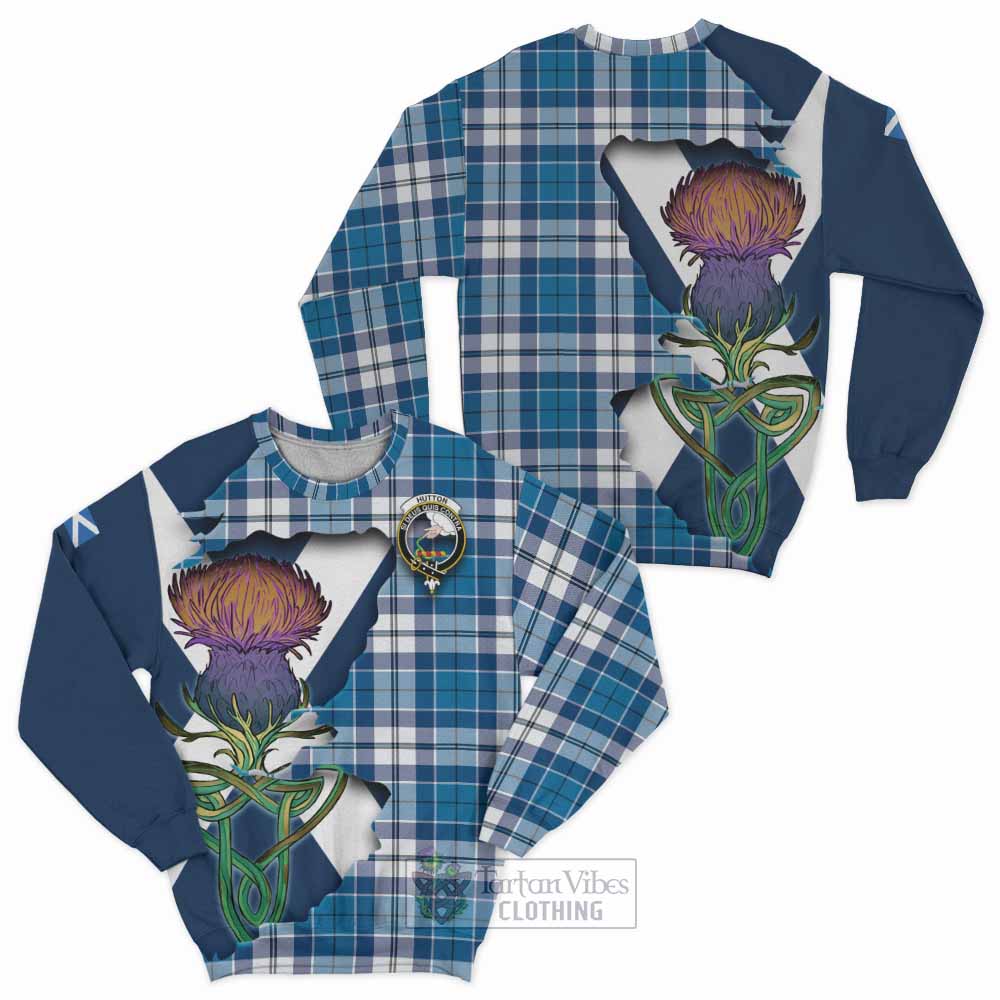 Hutton Tartan Family Crest Sweatshirt Scottish Thistle Celtic Inspired - Tartan Vibes Clothing