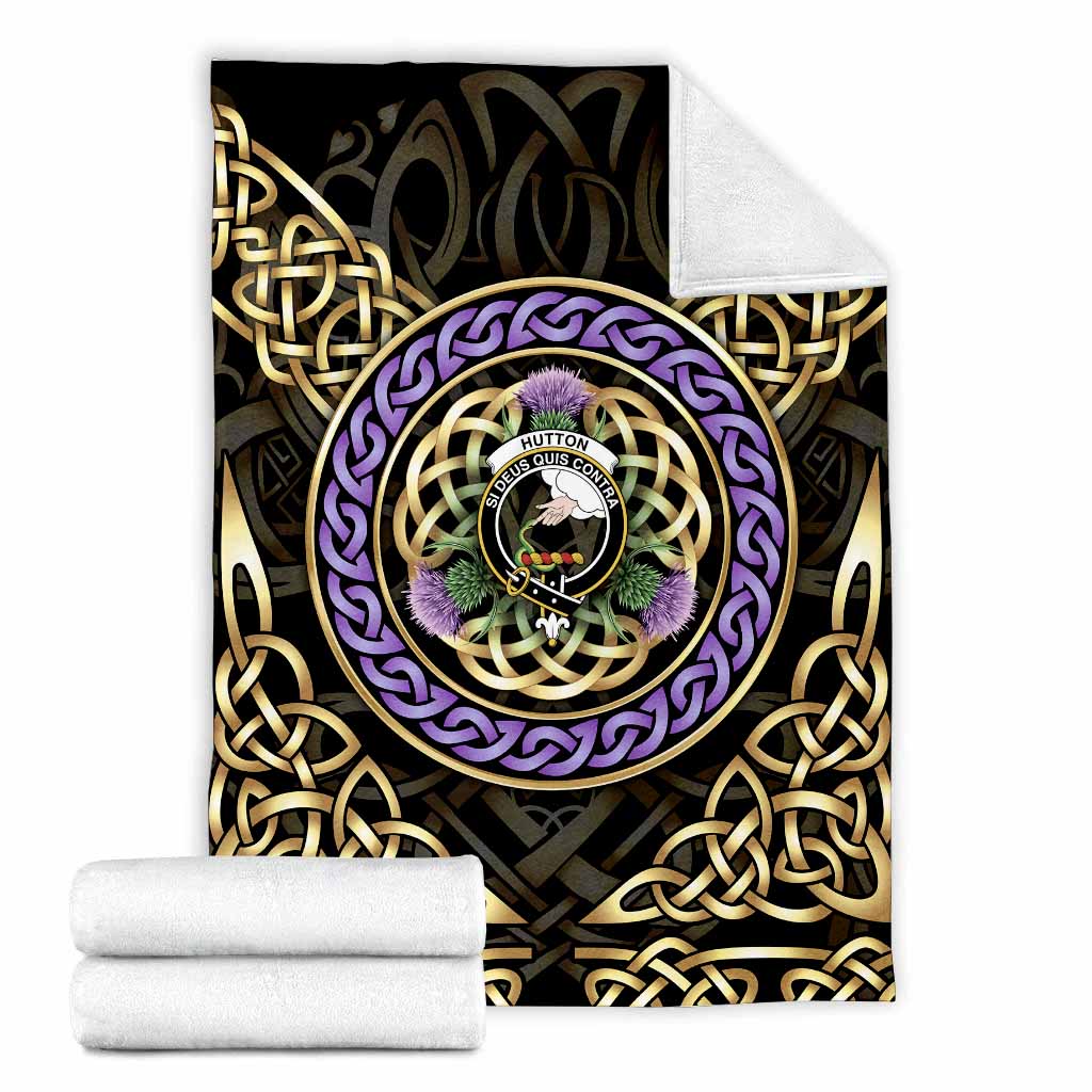 Hutton Clan Crest Blanket Celtic Scottish Thistle X-Large 59 x 79 inches 150 x 200 cm - Tartan Vibes Clothing