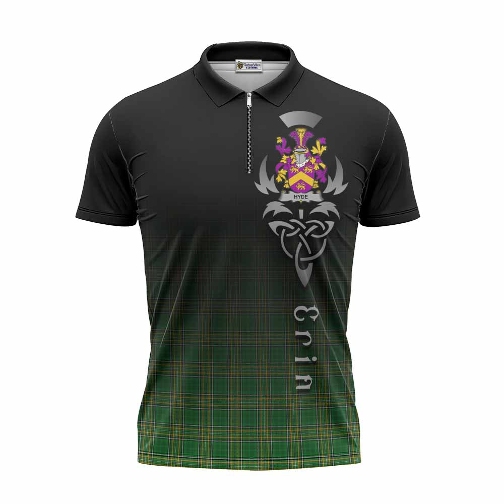 Hyde Irish Clan Zipper Polo Shirt with Coat of Arms Erin Go Bragh Celtic Inspired Unisex - Tartan Vibes Clothing