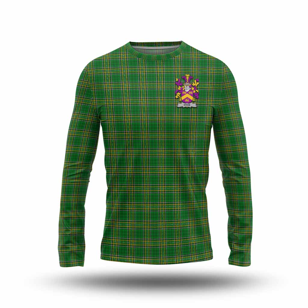 Tartan Vibes Clothing Hyde Irish Clan Tartan Long Sleeve T-Shirt with Coat of Arms