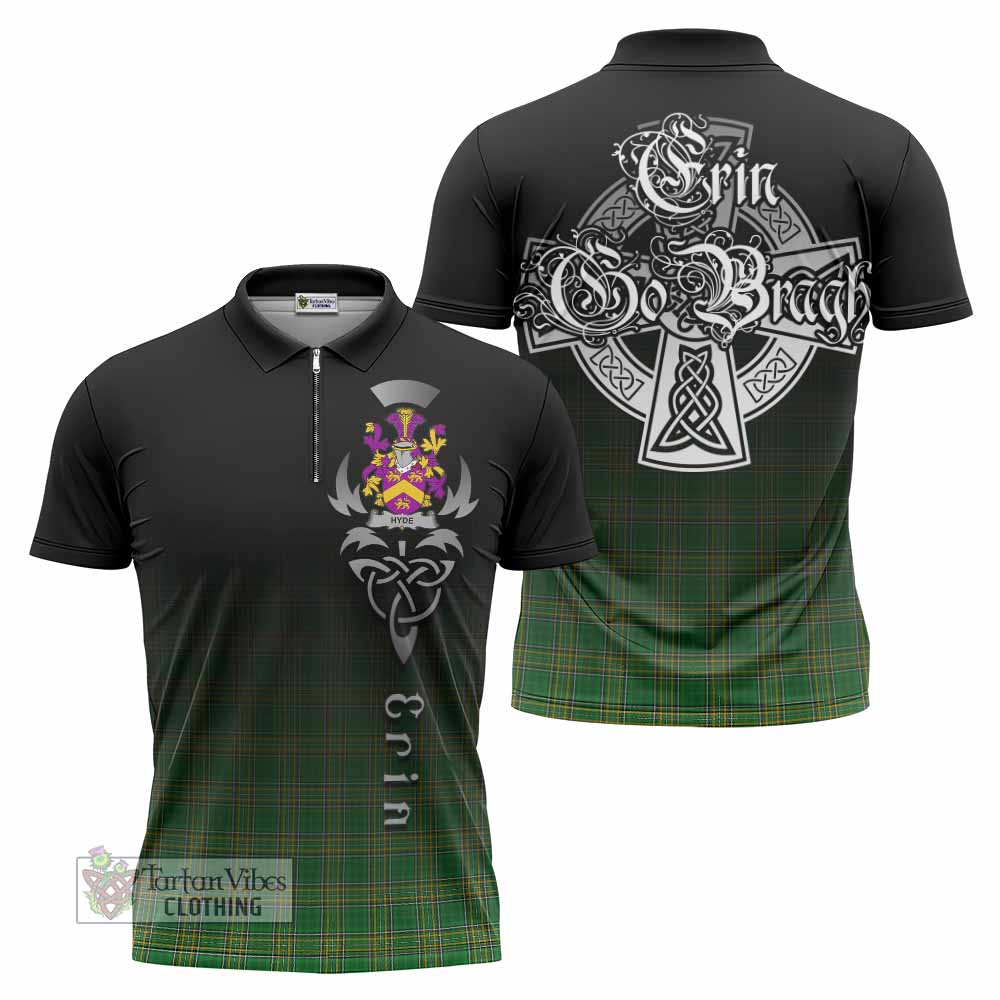 Hyde Irish Clan Zipper Polo Shirt with Coat of Arms Erin Go Bragh Celtic Inspired - Tartan Vibes Clothing