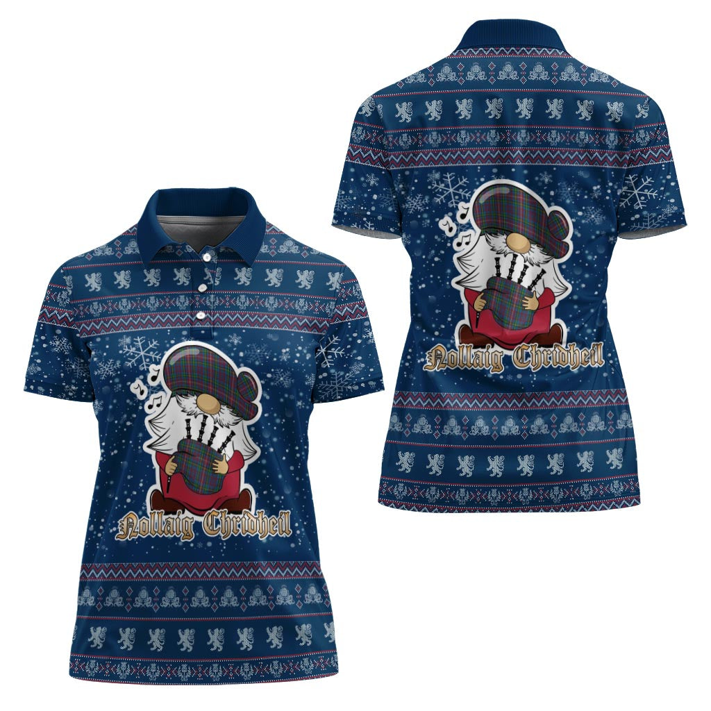 Hyndman Clan Christmas Family Polo Shirt with Funny Gnome Playing Bagpipes - Tartanvibesclothing