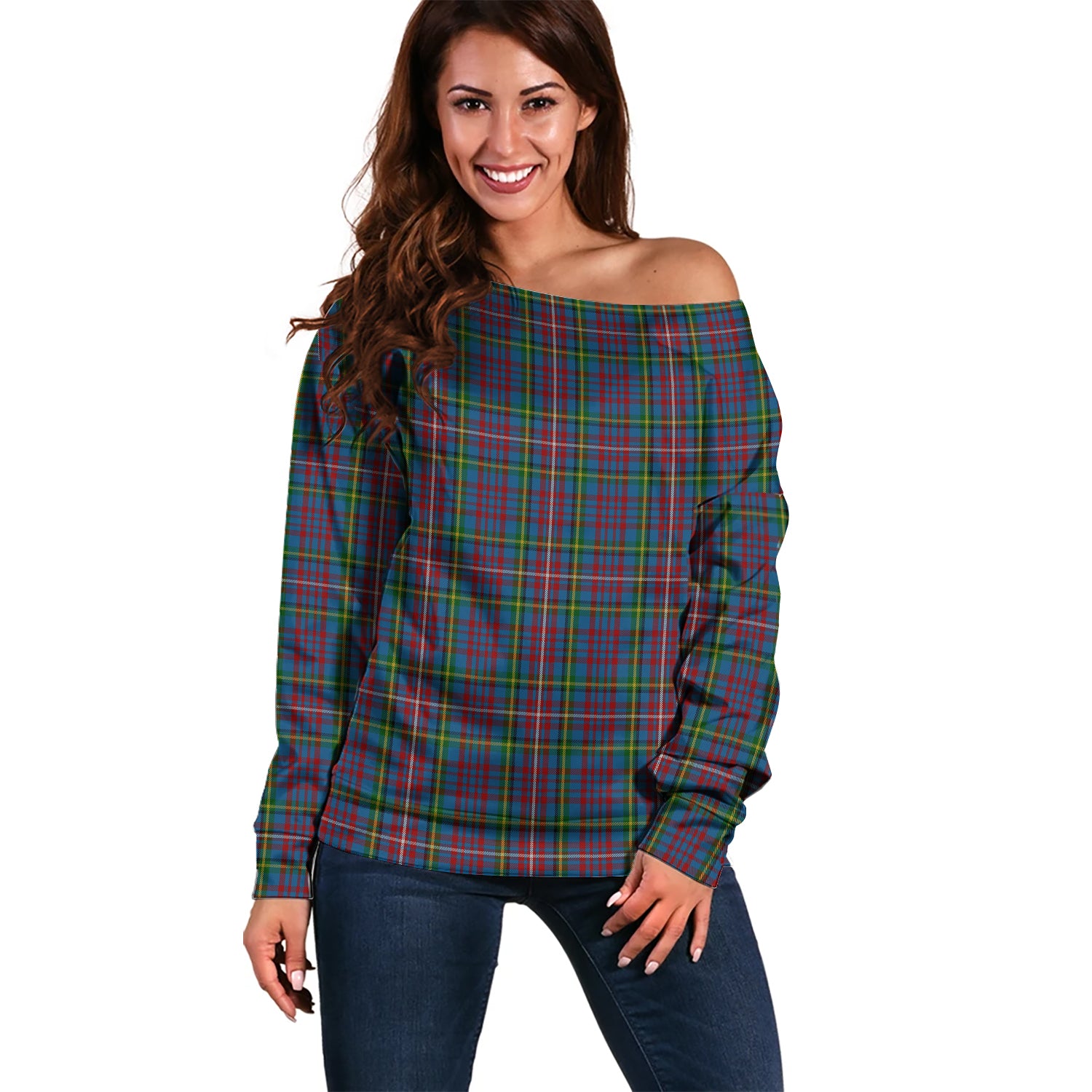 Hyndman Tartan Off Shoulder Women Sweater Women - Tartanvibesclothing