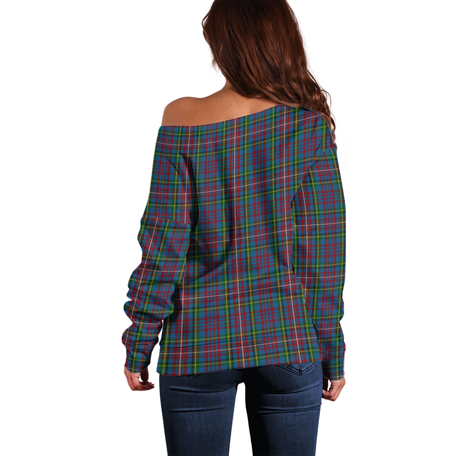 Hyndman Tartan Off Shoulder Women Sweater - Tartanvibesclothing