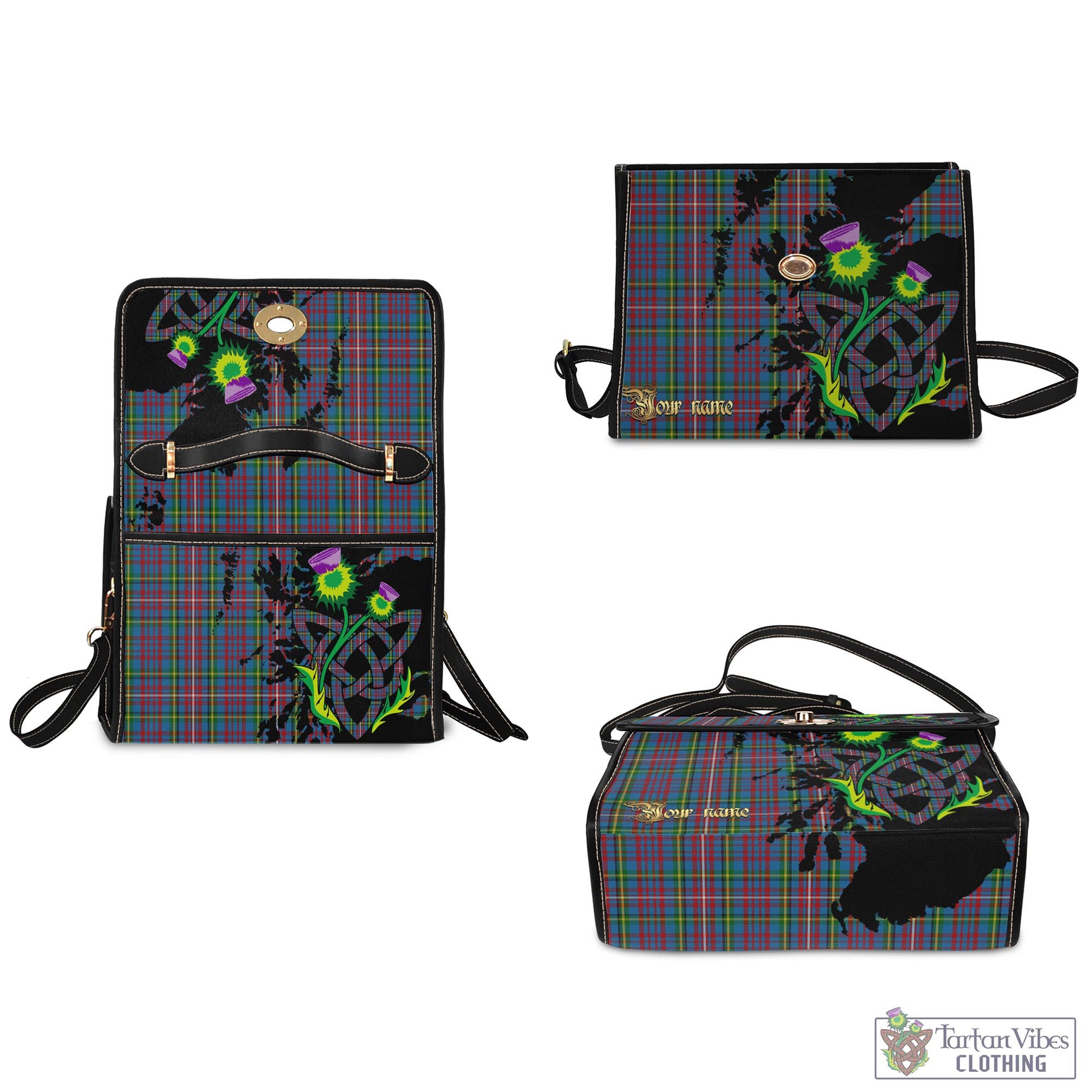 Tartan Vibes Clothing Hyndman Tartan Waterproof Canvas Bag with Scotland Map and Thistle Celtic Accents