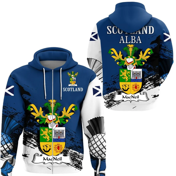 Macneil Coat of Arms Hoodie with Scottish Thistle Vibes Grunge Style Zip Hoodie - Tartan Vibes Clothing