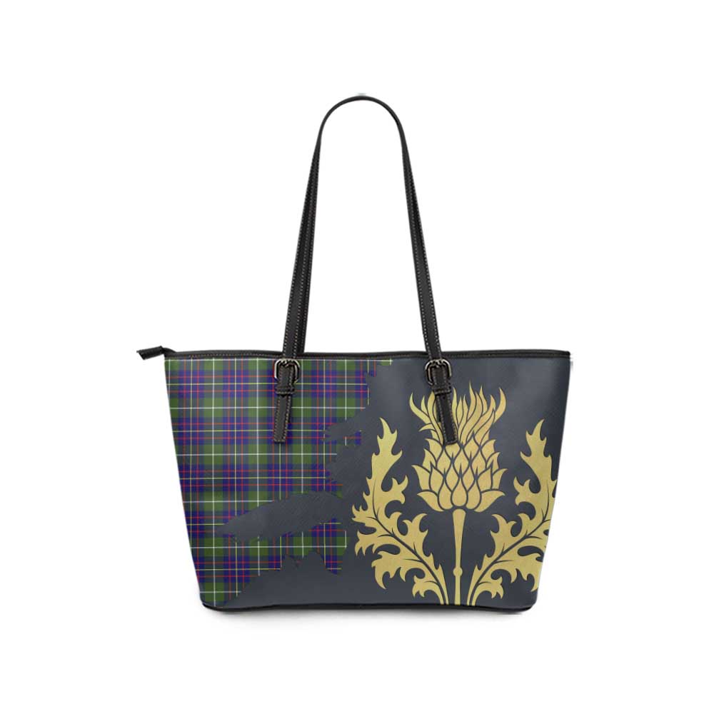 Inglis Tartan Leather Tote Bag Gold Thistle Style - Tartan Vibes Clothing