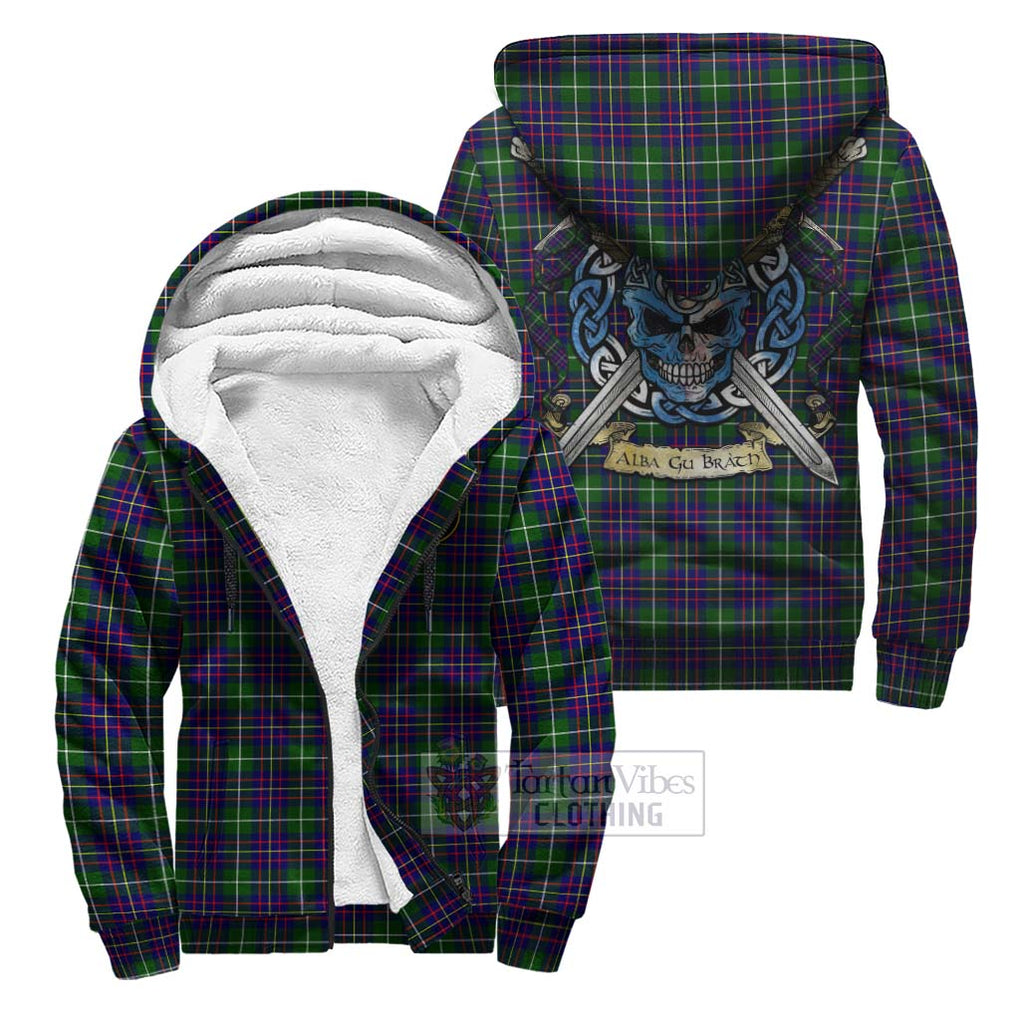 Tartan Vibes Clothing Inglis Tartan Sherpa Hoodie with Family Crest Celtic Skull Style