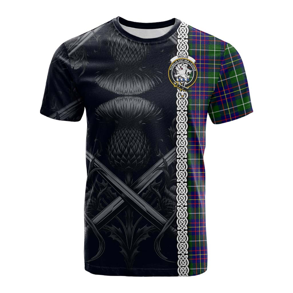 Inglis Tartan Cotton T-shirt with Family Crest Cross Sword Thistle Celtic Vibes Kid's Shirt - Tartan Vibes Clothing
