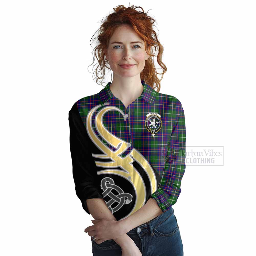 Tartan Vibes Clothing Inglis Tartan Women's Casual Shirt with Family Crest and Celtic Symbol Style