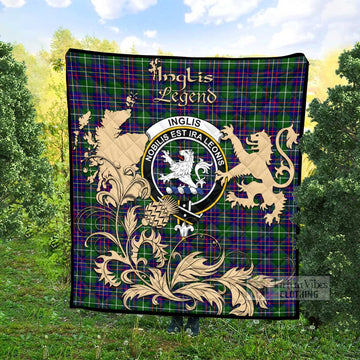 Inglis Tartan Quilt with Family Crest and Scottish Symbol Style