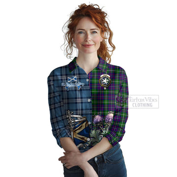 Inglis Tartan Women's Casual Shirt Happy St. Andrew's Day Half Tartan Style