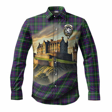 Inglis Tartan Family Crest Long Sleeve Button Shirt with Scottish Ancient Castle Style Men's Shirt S - Tartan Vibes Clothing
