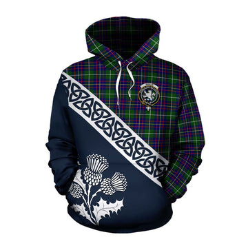 Inglis Tartan Cotton Hoodie Featuring Thistle and Scotland Map