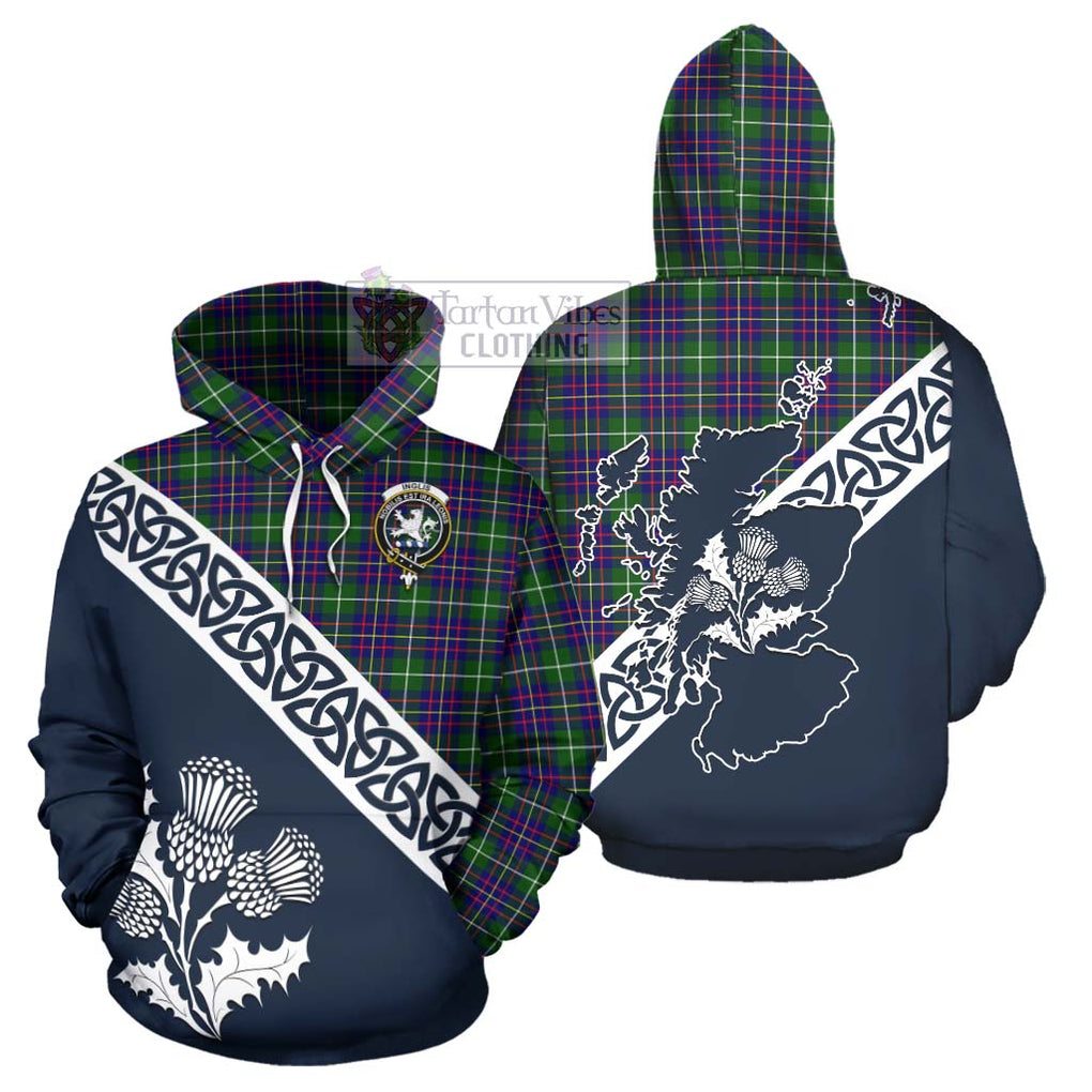 Inglis Tartan Hoodie Featuring Thistle and Scotland Map Zip Hoodie - Tartan Vibes Clothing
