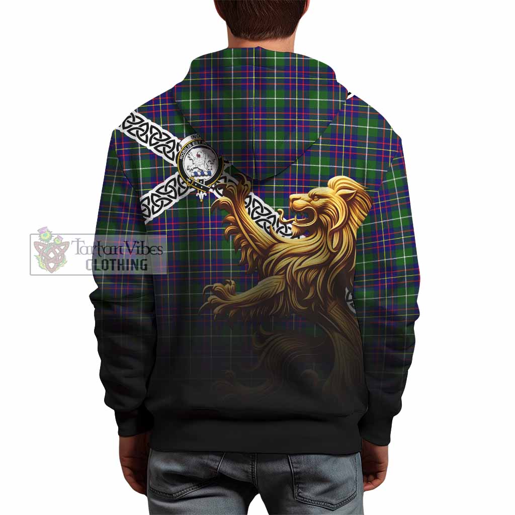 Inglis Crest Tartan Hoodie with Golden Lion Emblem Celtic Style - Tartan Vibes Clothing