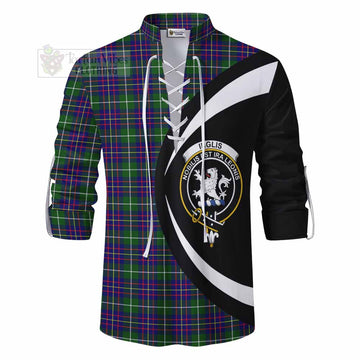 Inglis Tartan Ghillie Kilt Shirt with Family Crest Circle Style - Tartan Vibes Clothing