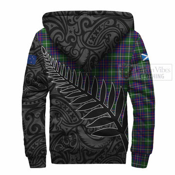 Inglis Crest Tartan Sherpa Hoodie with New Zealand Silver Fern Half Style - Tartan Vibes Clothing