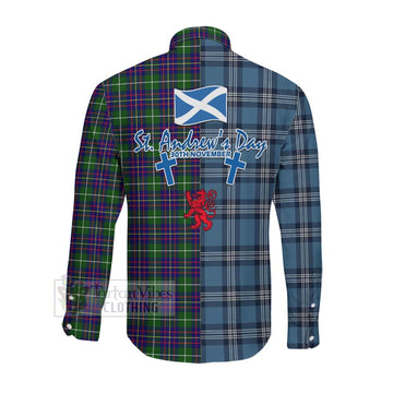 Inglis Tartan Long Sleeve Button Shirt Happy St. Andrew's Day Half Tartan Style Men's Shirt - Tartan Vibes Clothing