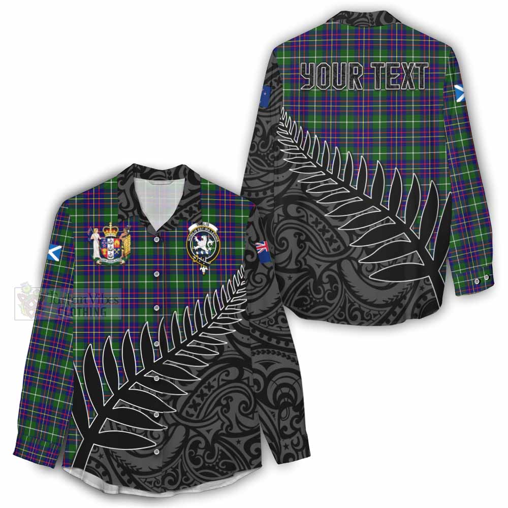 Tartan Vibes Clothing Inglis Crest Tartan Women's Casual Shirt with New Zealand Silver Fern Half Style