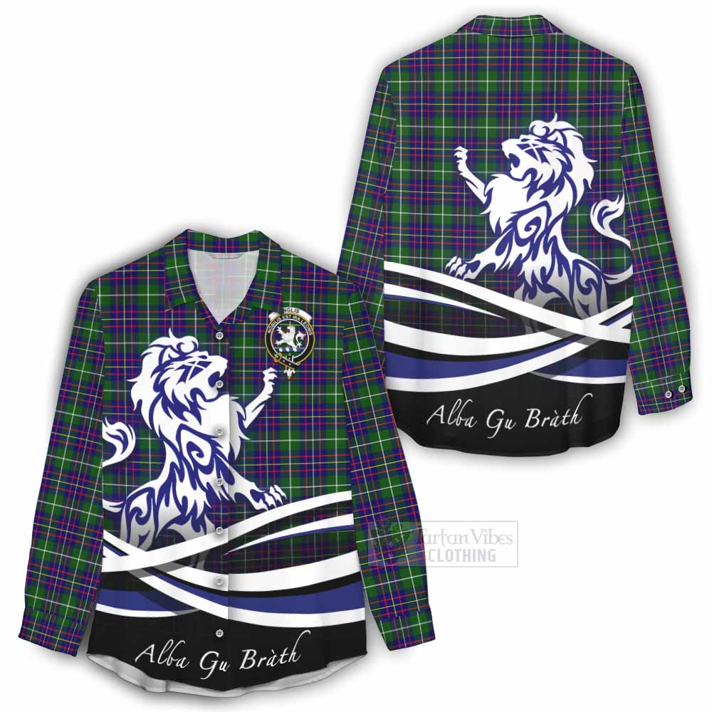 Tartan Vibes Clothing Inglis Tartan Women's Casual Shirt with Alba Gu Brath Regal Lion Emblem