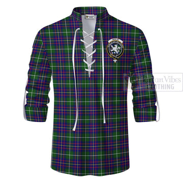 Inglis Tartan Ghillie Kilt Shirt with Family Crest Celtic Skull Style - Tartan Vibes Clothing