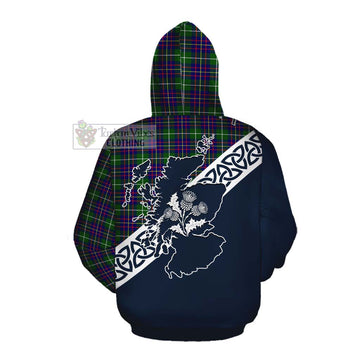 Inglis Tartan Cotton Hoodie Featuring Thistle and Scotland Map