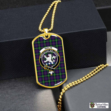 Inglis Tartan Dog Tag Necklace with Family Crest Gold No - Tartan Vibes Clothing