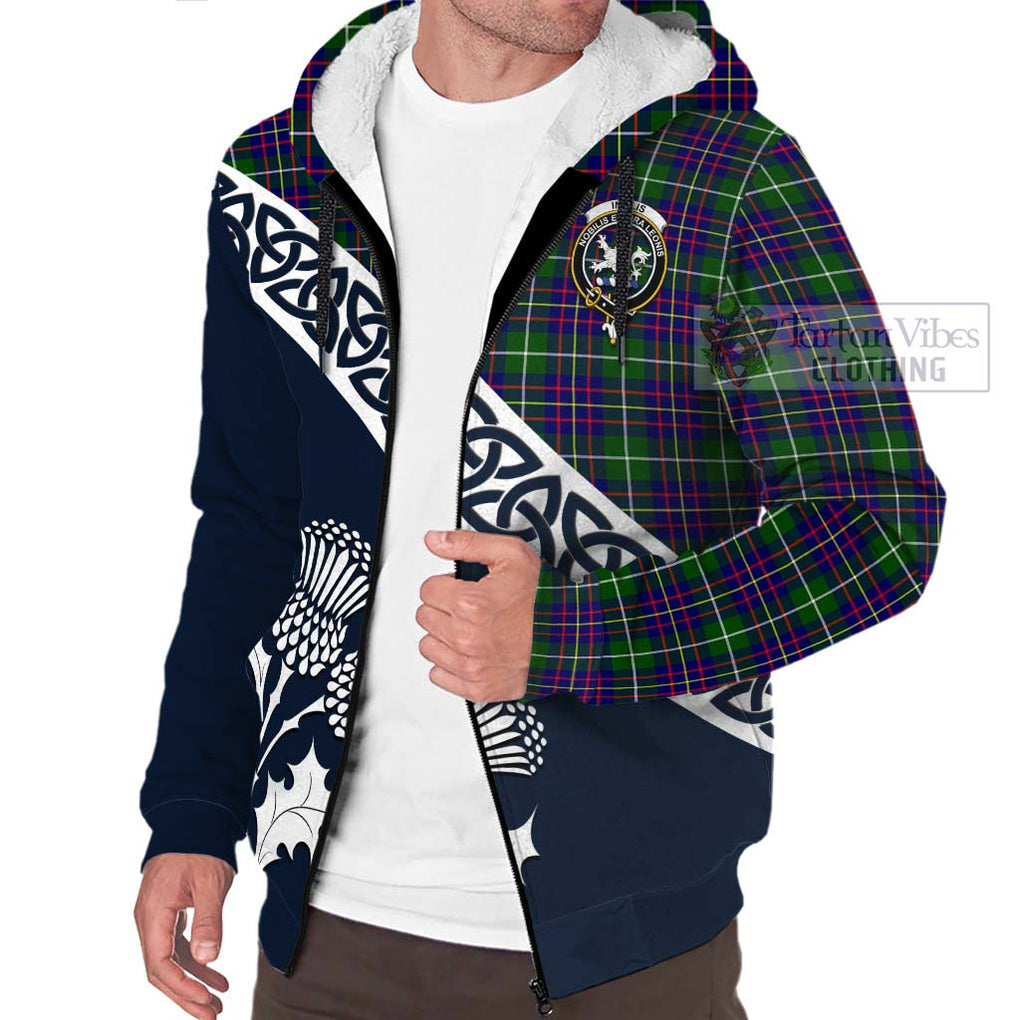 Tartan Vibes Clothing Inglis Tartan Sherpa Hoodie Featuring Thistle and Scotland Map