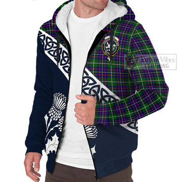 Inglis Tartan Sherpa Hoodie Featuring Thistle and Scotland Map