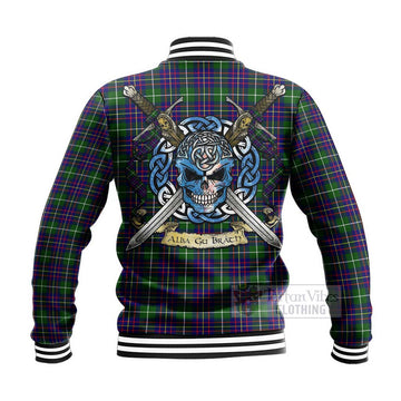 Inglis Tartan Baseball Jacket with Family Crest Celtic Skull Style - Tartan Vibes Clothing