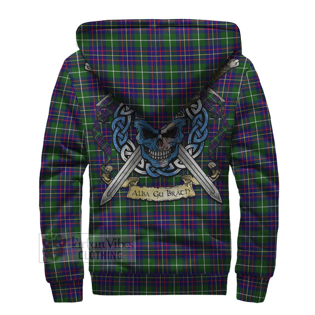 Tartan Vibes Clothing Inglis Tartan Sherpa Hoodie with Family Crest Celtic Skull Style