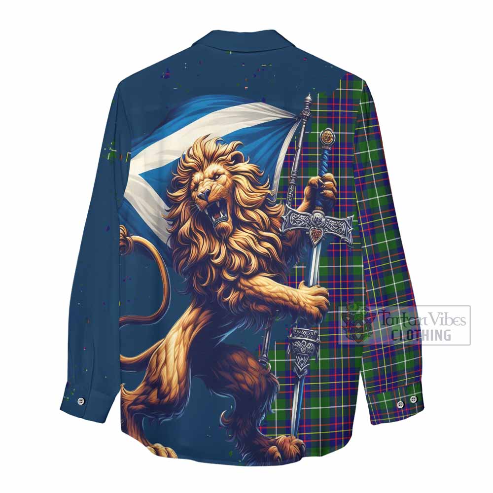 Tartan Vibes Clothing Inglis Tartan Family Crest Women's Casual Shirt with Scottish Majestic Lion