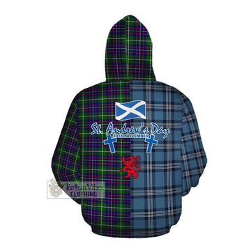 Inglis Tartan Cotton Hoodie Happy St. Andrew's Day Half Tartan Style Pullover Hoodie - Tartan Vibes Clothing