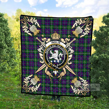 Inglis Tartan Quilt with Family Crest and Scottish Golden Courage Shield