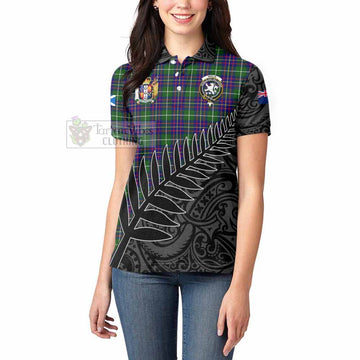 Inglis Crest Tartan Women's Polo Shirt with New Zealand Silver Fern Half Style - Tartan Vibes Clothing