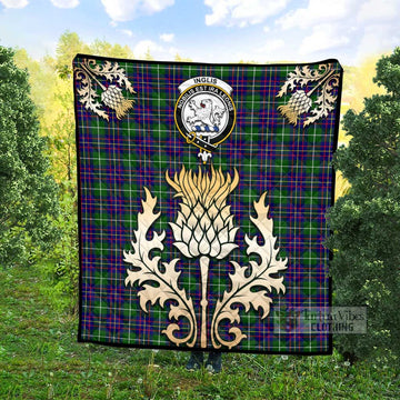 Inglis Tartan Quilt with Family Crest and Golden Thistle Style