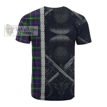 Inglis Tartan Cotton T-shirt with Family Crest Cross Sword Thistle Celtic Vibes - Tartan Vibes Clothing