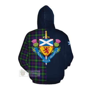 Inglis Tartan Cotton Hoodie Alba with Scottish Lion Royal Arm Half Style