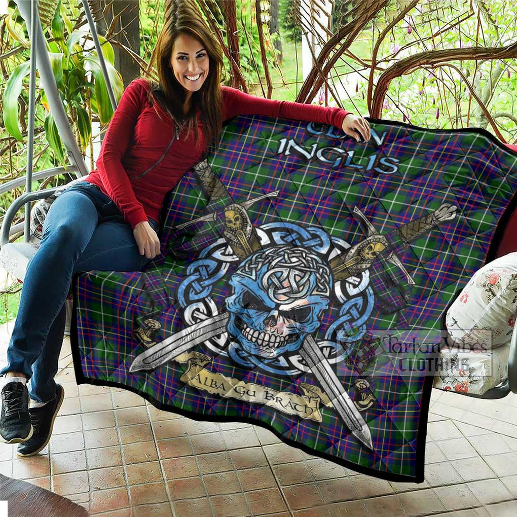 Tartan Vibes Clothing Inglis Tartan Quilt with Celtic Skull Alba Gu Brath Style