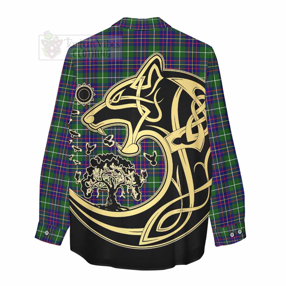 Tartan Vibes Clothing Inglis Tartan Women's Casual Shirt with Family Crest Celtic Wolf Style